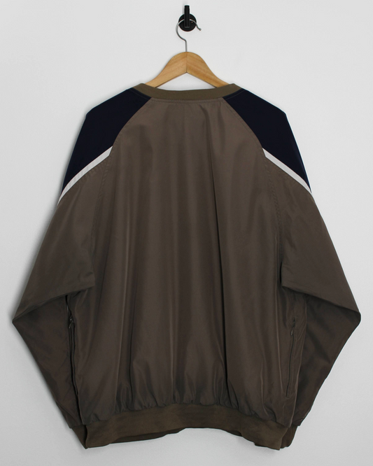 90s Nike Khaki/Navy V-Neck Windbreaker (XL)
