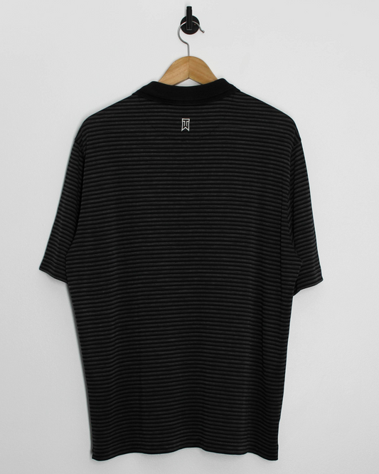 00s Nike Tiger Woods Black/White Striped Polo-Shirt (M/L)
