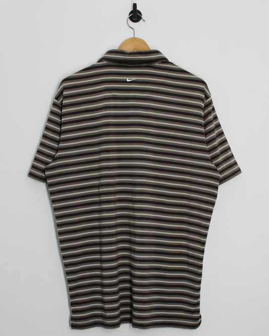 00s Nike Tiger Woods Striped Brown Polo-Shirt (XL)