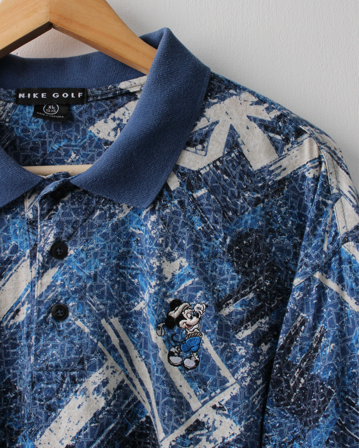 90s Nike Mickey Mouse Blue & White Abstract Polo (XL)