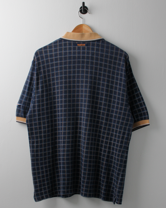 90s Reebok Navy & Yellow Chequered Polo (L)