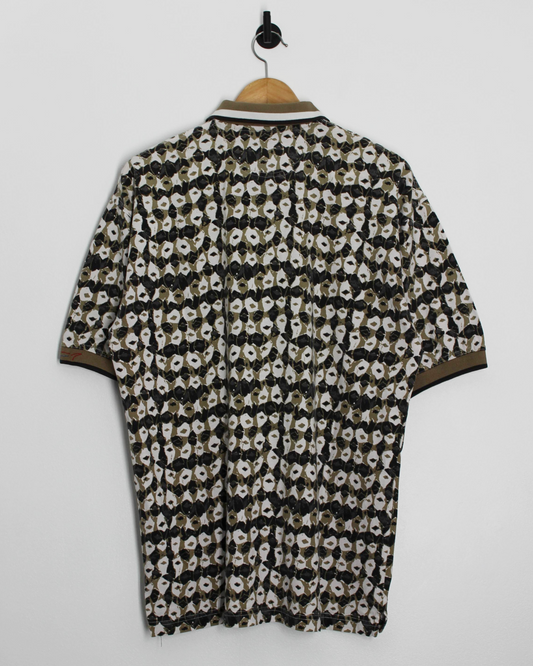 90s Greg Norman Gold/Black/White Abstract Polo-Shirt (M)