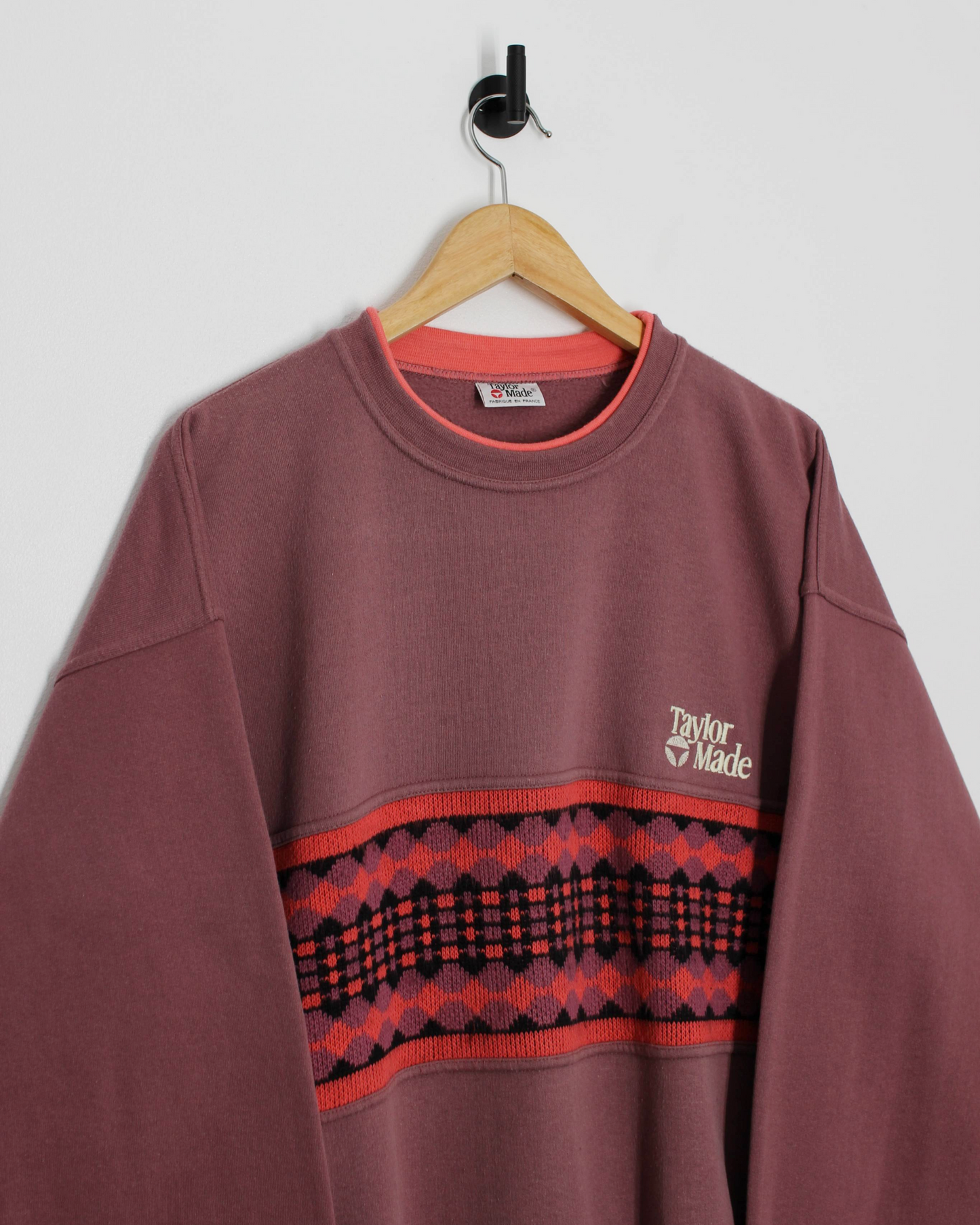 90s TaylorMade Burgundy/Pink Knit Panel Crewneck (L)