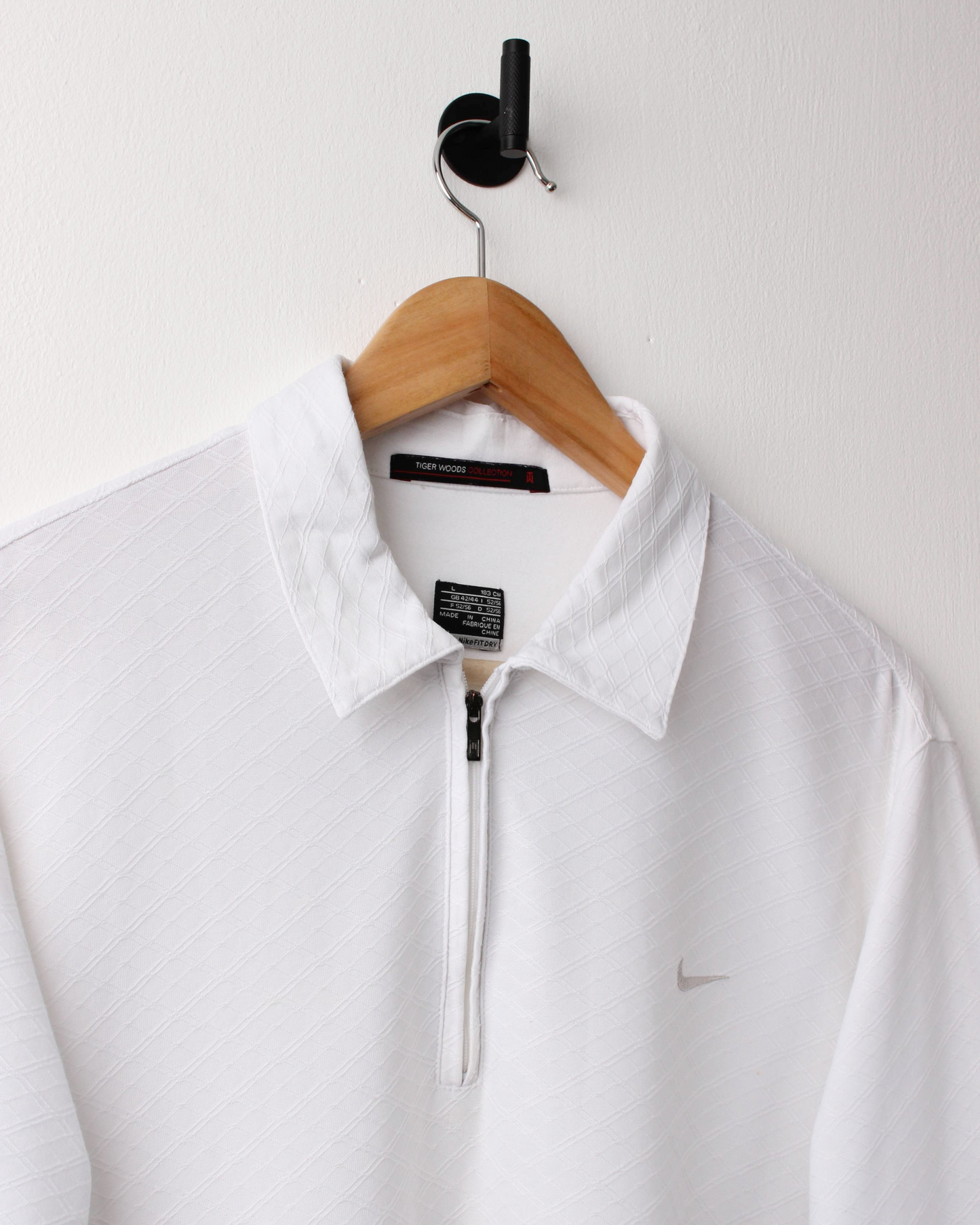 00s Nike Tiger Woods White Textured Zipped Polo (L)