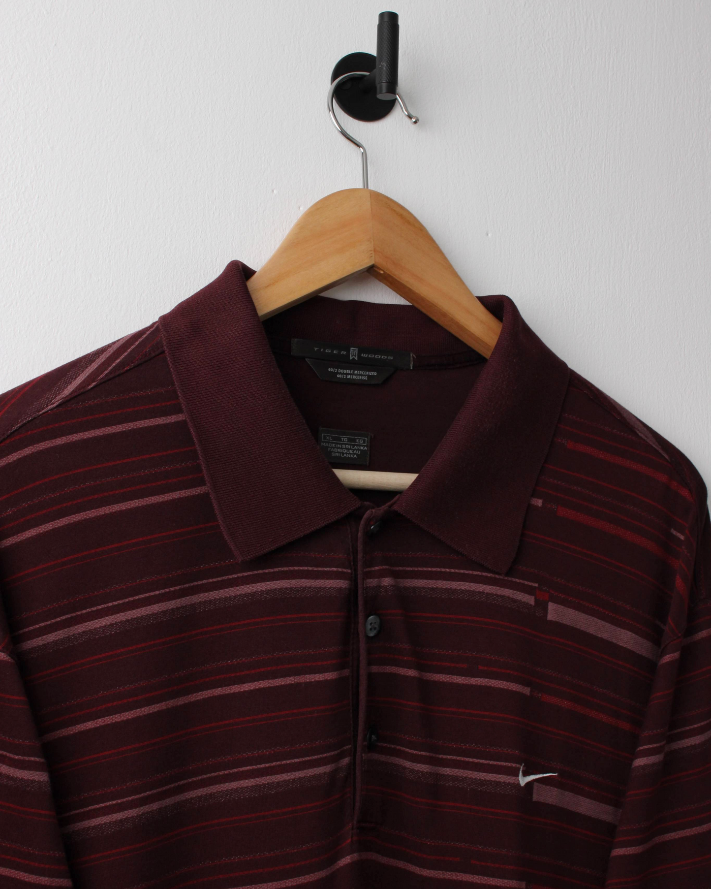 00s Nike Tiger Woods Burgundy Striped Polo (XL)