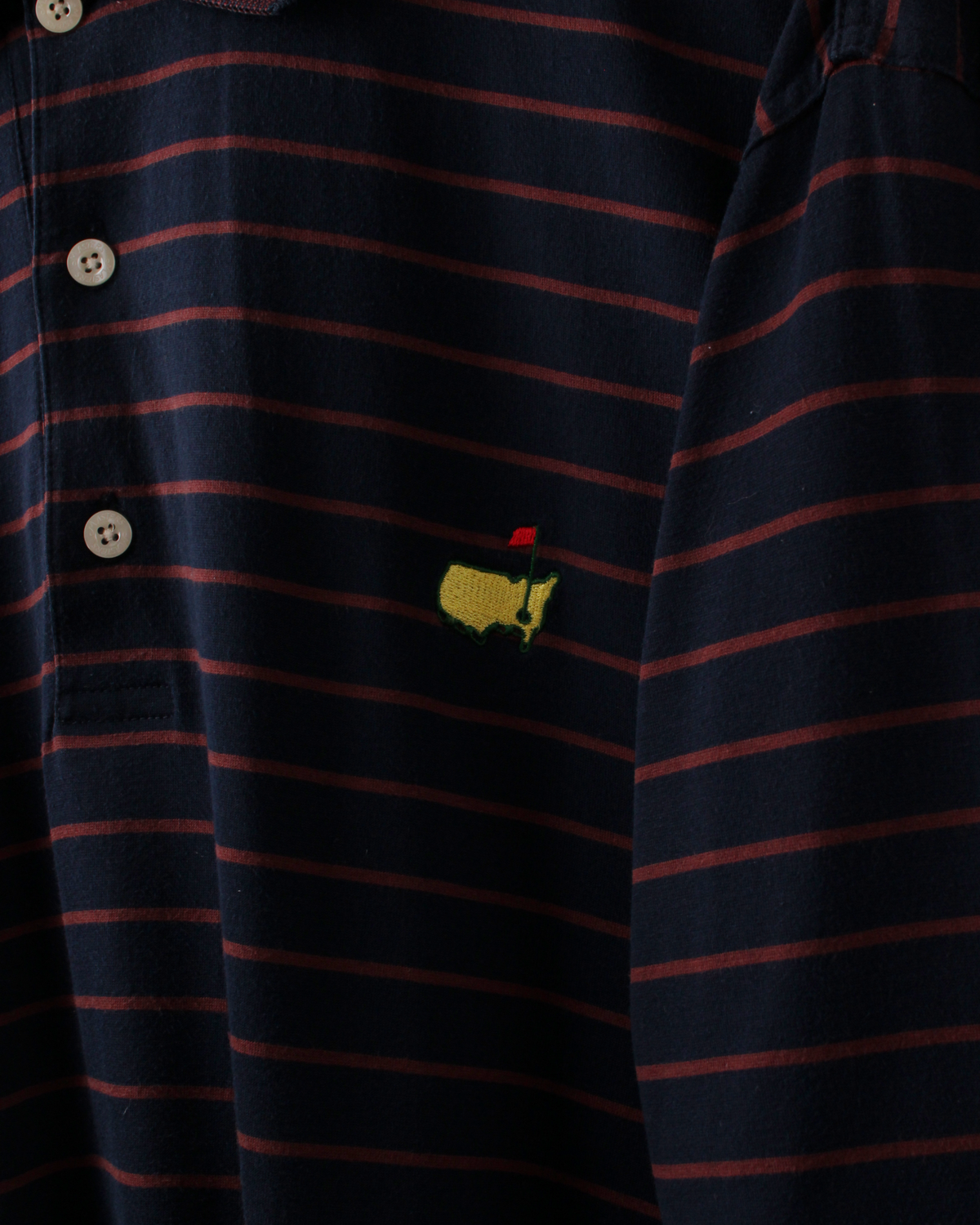90s Masters Collection Navy & Brown Striped Polo (XL)