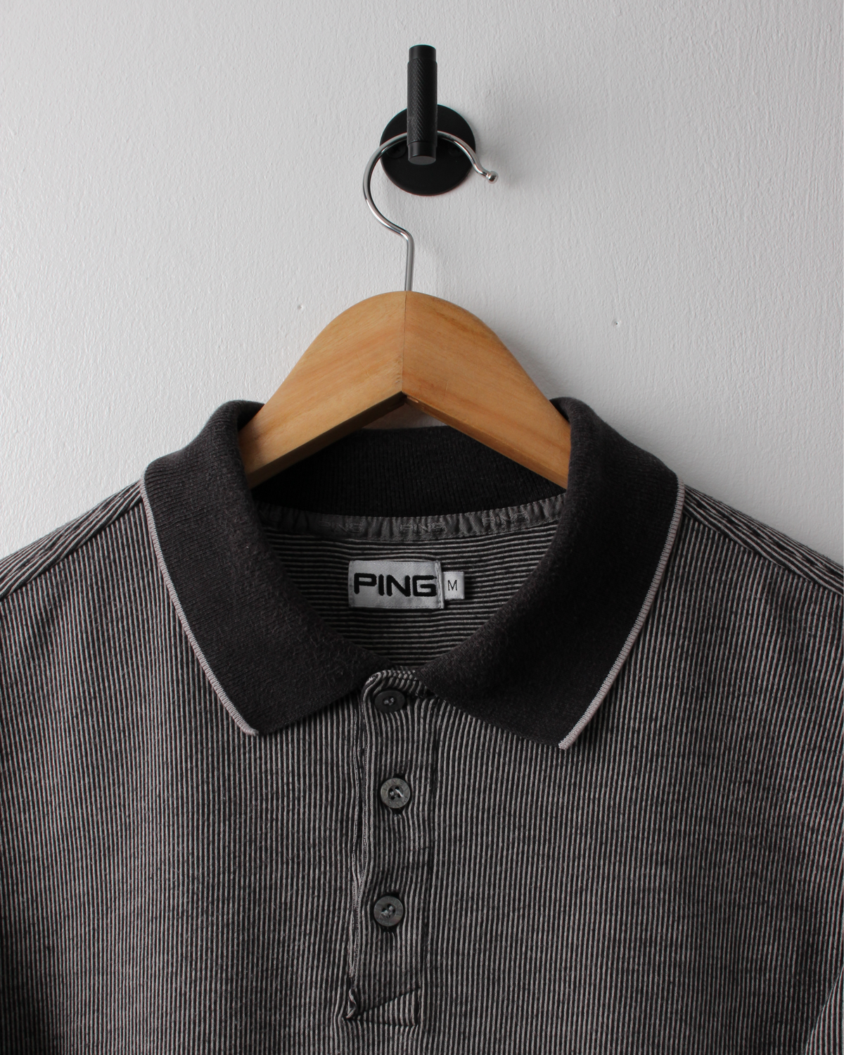 90s Ping Black & White Pinstripe Polo (M)