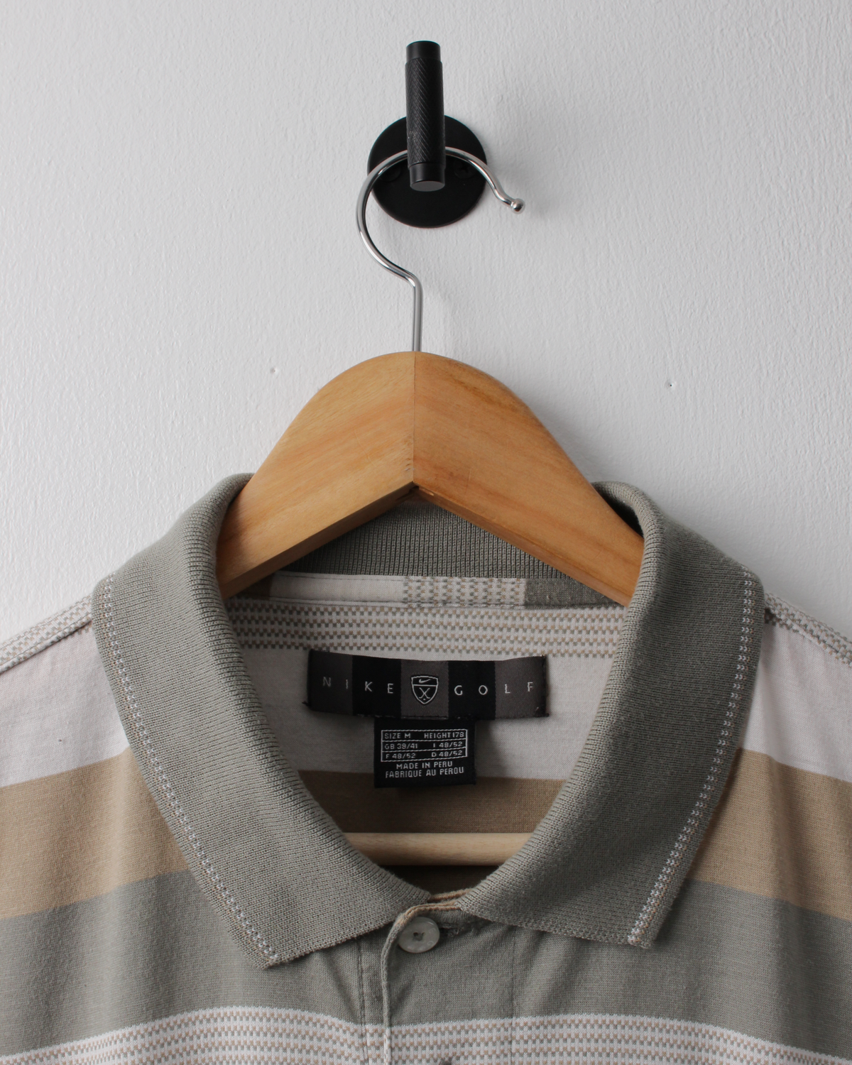00s Nike Shield Logo Sage Striped Polo (M)