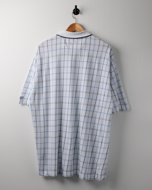 00s Reebok White & Blue Chequered Polo (XL)