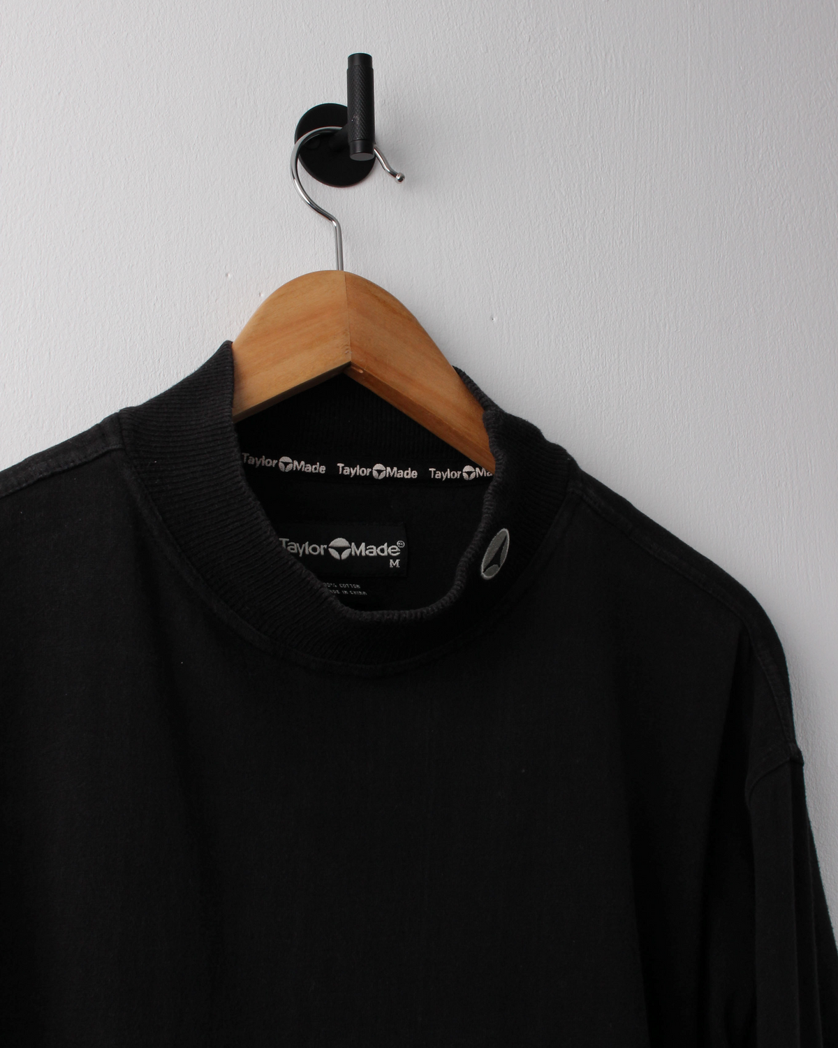 90s TaylorMade Black & White Long Sleeve Cotton Mock Neck (M)