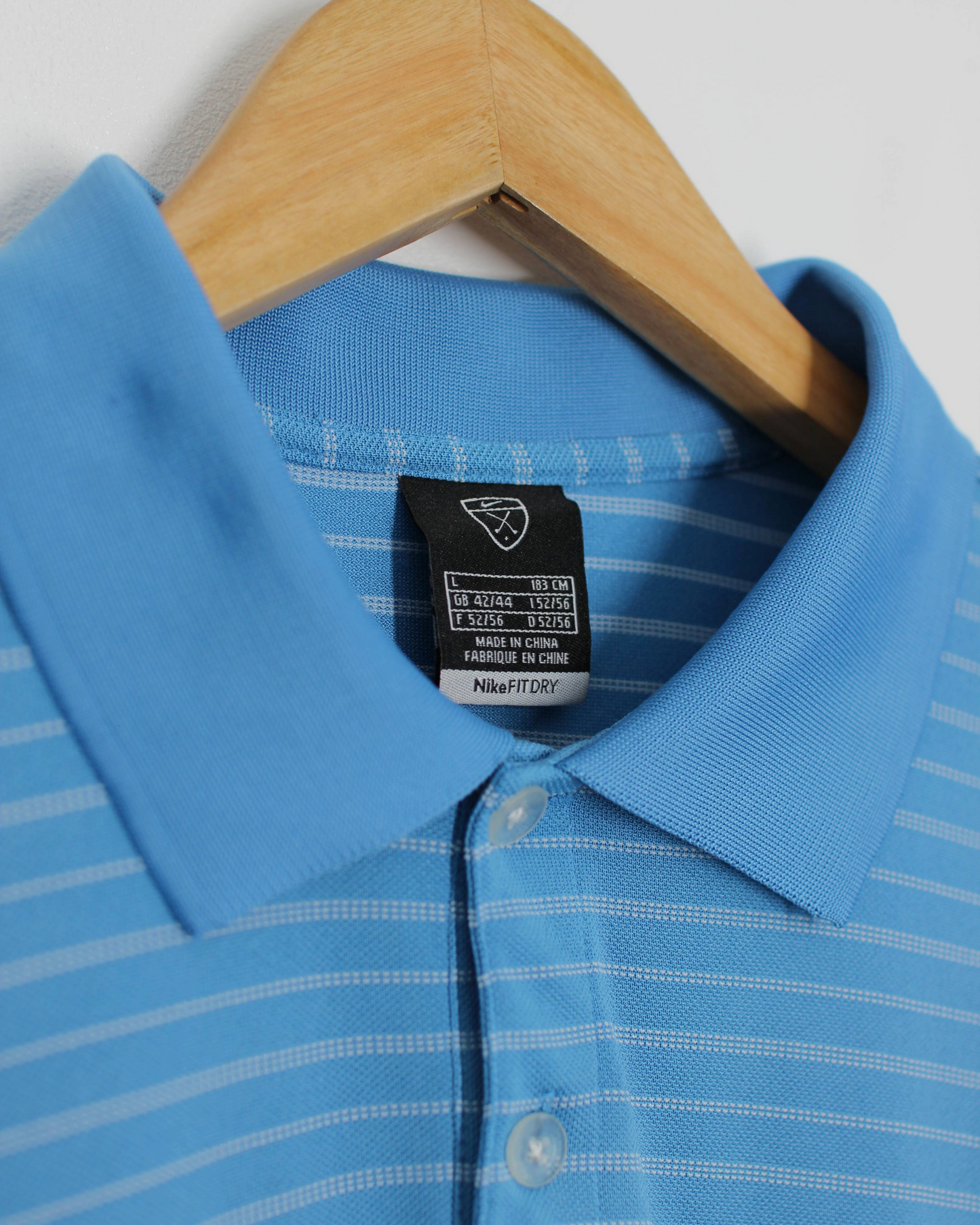 00s Nike Light Blue/White Striped Polo-Shirt (L)