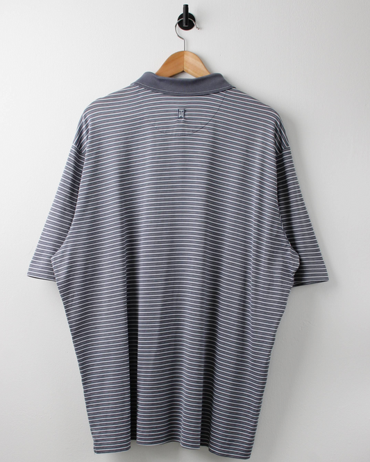 00s Nike Tiger Woods Grey & White Striped Polo (XXL)