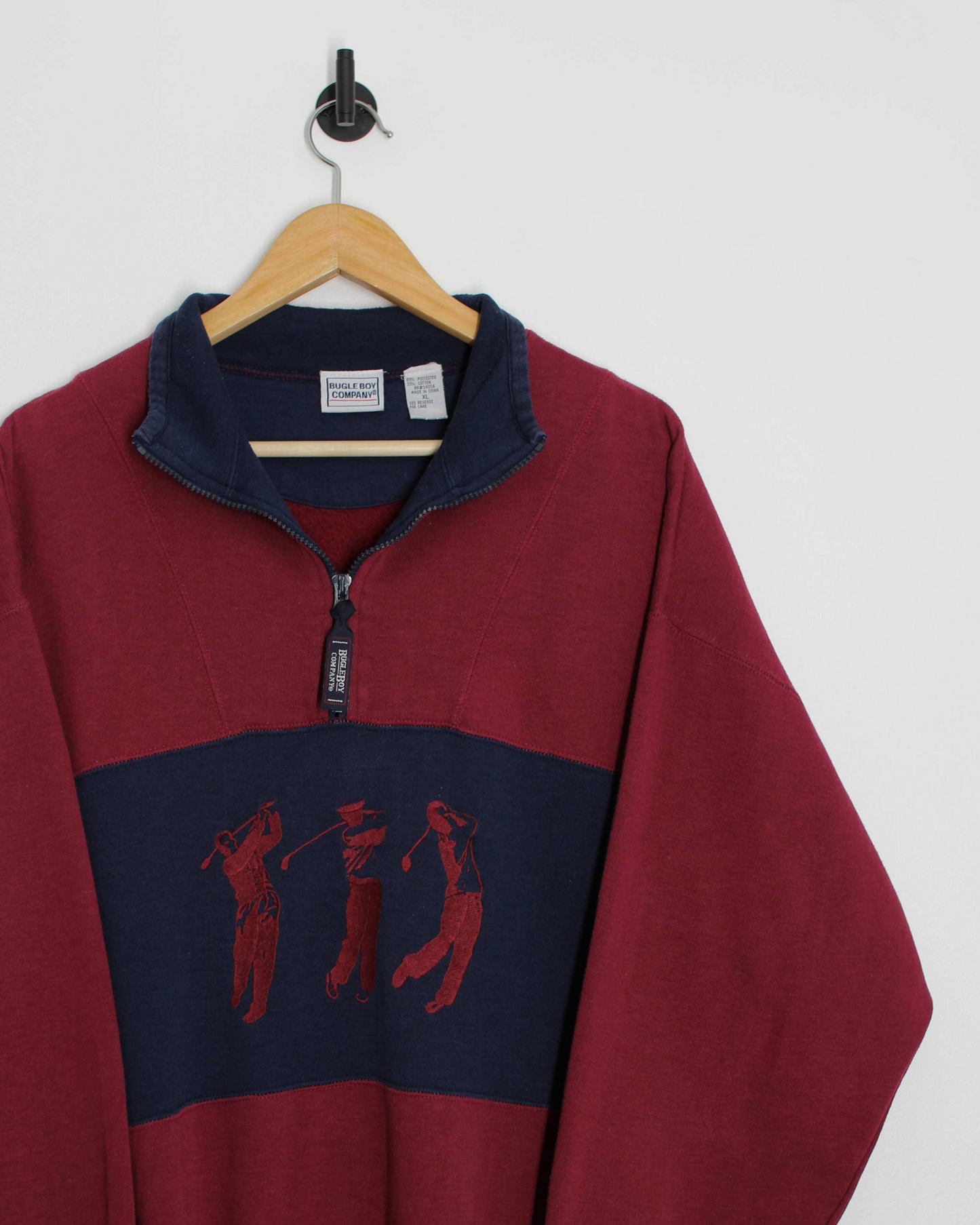90s Bugle Boy Burgundy/Navy Quarter Zip Sweatshirt (L)