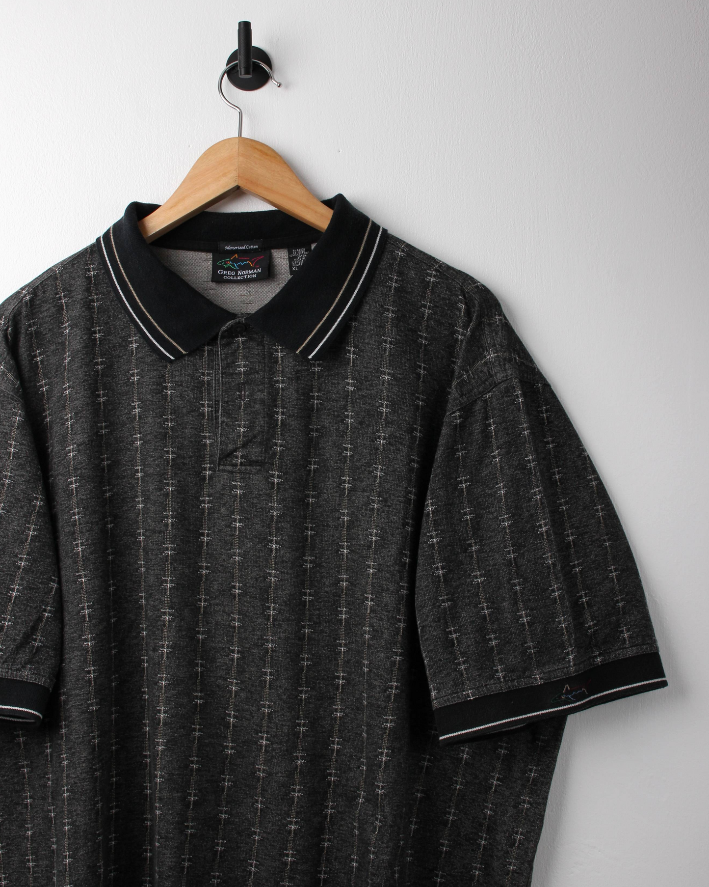 90s Greg Norman Dark Grey Patterned Polo (XL)