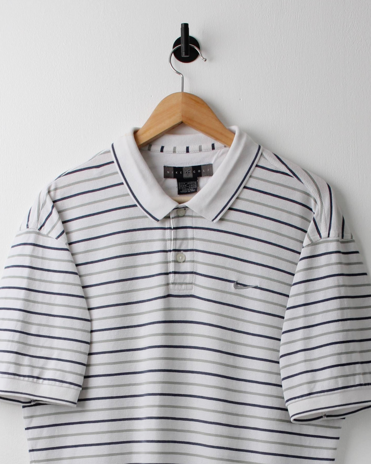00s Nike White Striped Polo (M)