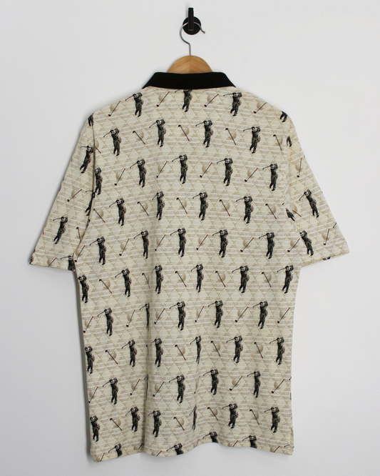 90s Kocal Cream Abstract Graphic Polo-Shirt (M)