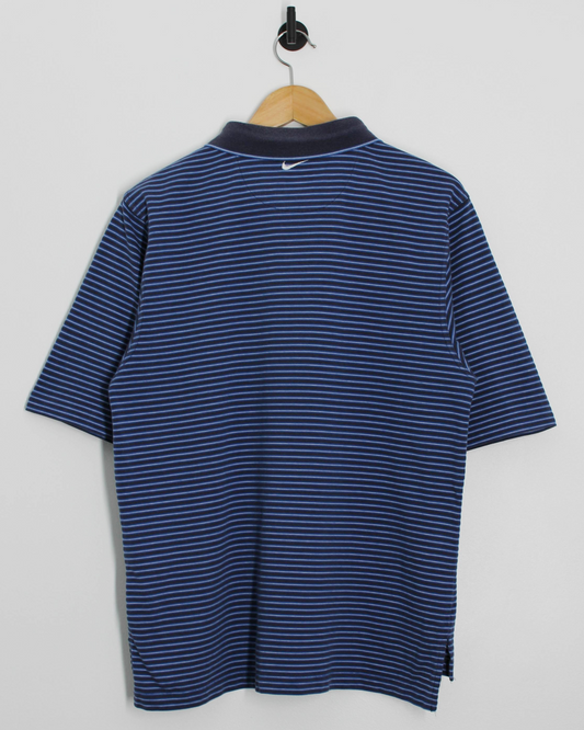 90s Nike Blue/Black Striped Polo-Shirt (S)