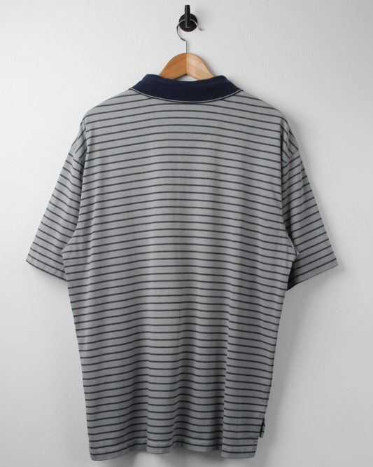 00s Nike Grey/Navy Striped Polo (L)