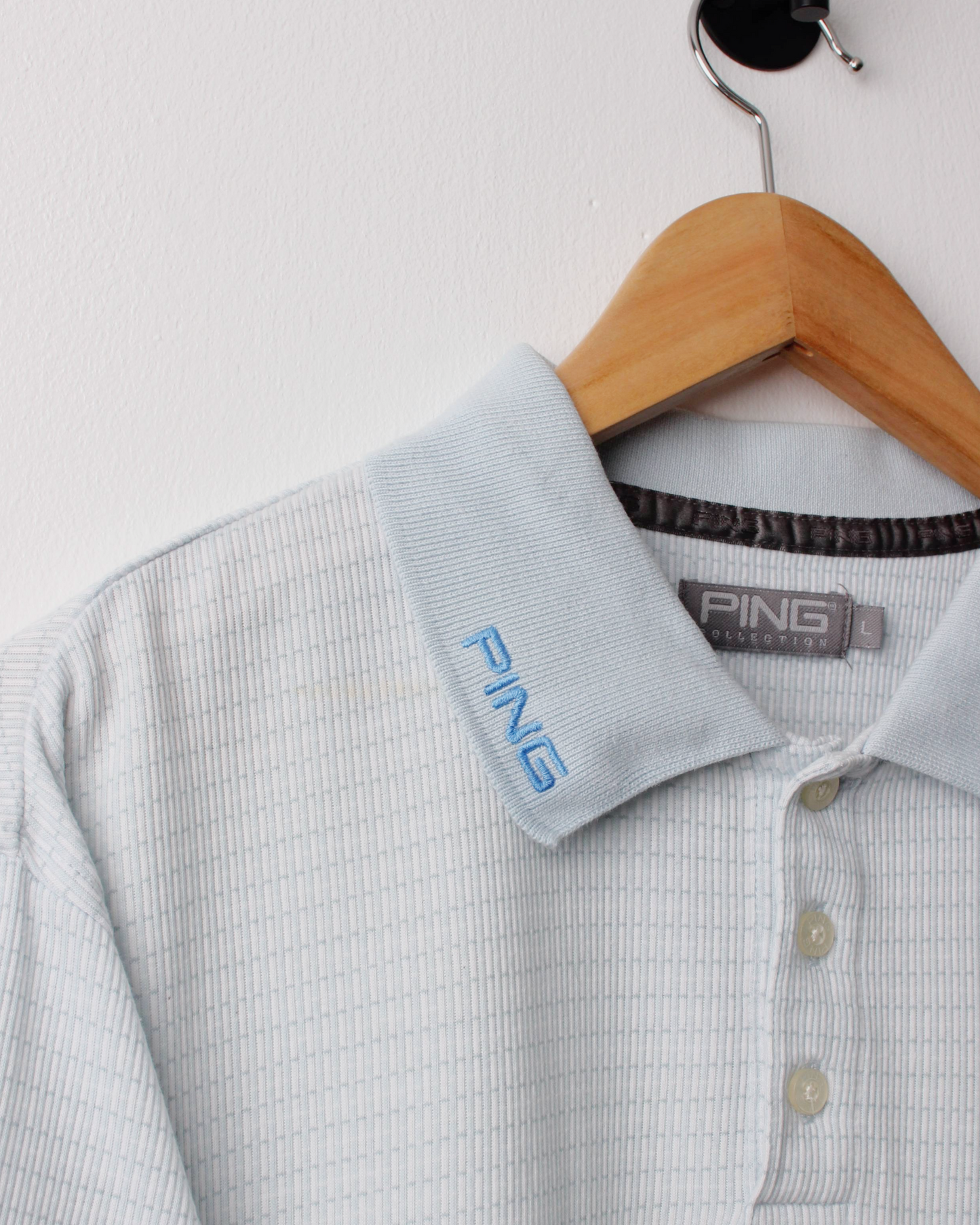 00s Ping Light Blue & White Geometric Patterned Polo (L)