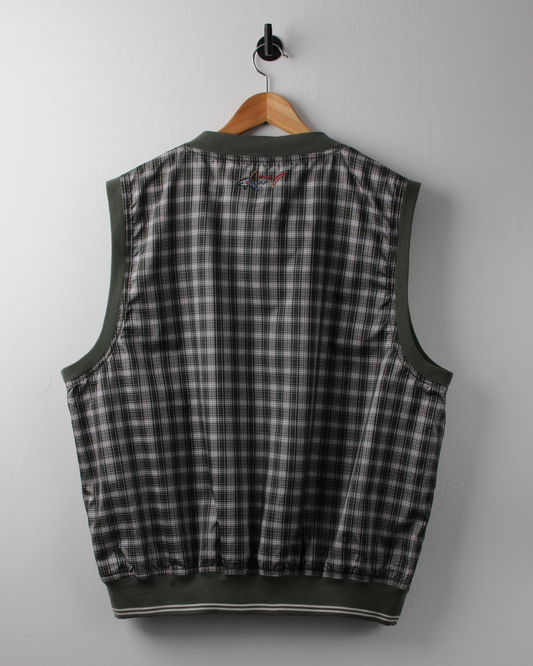 90s Greg Norman Green Chequered Windbreaker Golf Vest (L)