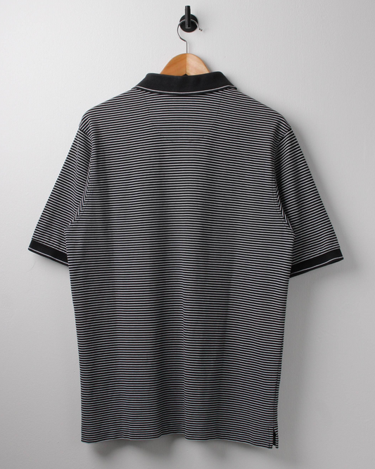 00s Nike Black/White Striped Polo-Shirt (M)