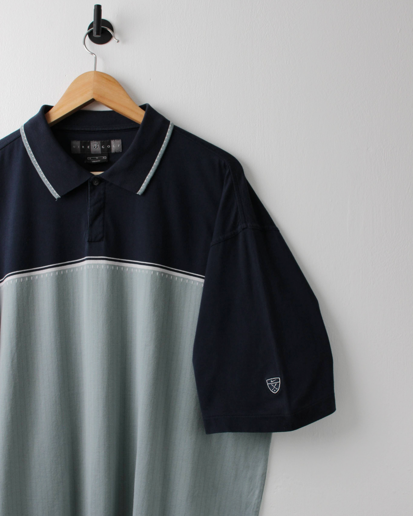 00s Nike Shield Logo Navy & Mint Dual Tone polo (XL)