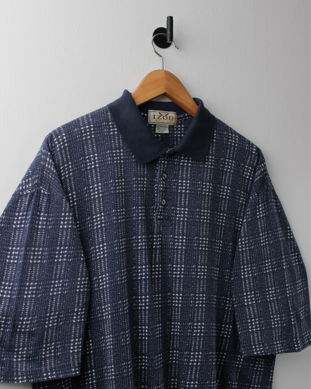 90s IZOD Blue & White Abstract Chequered Polo (L)