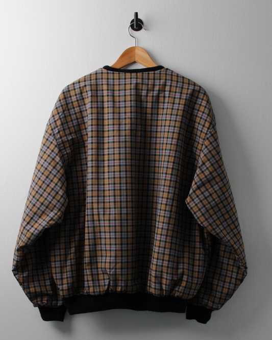 90s Ellanique LUFC Taupe Plaid Heavyweight Pullover (L)