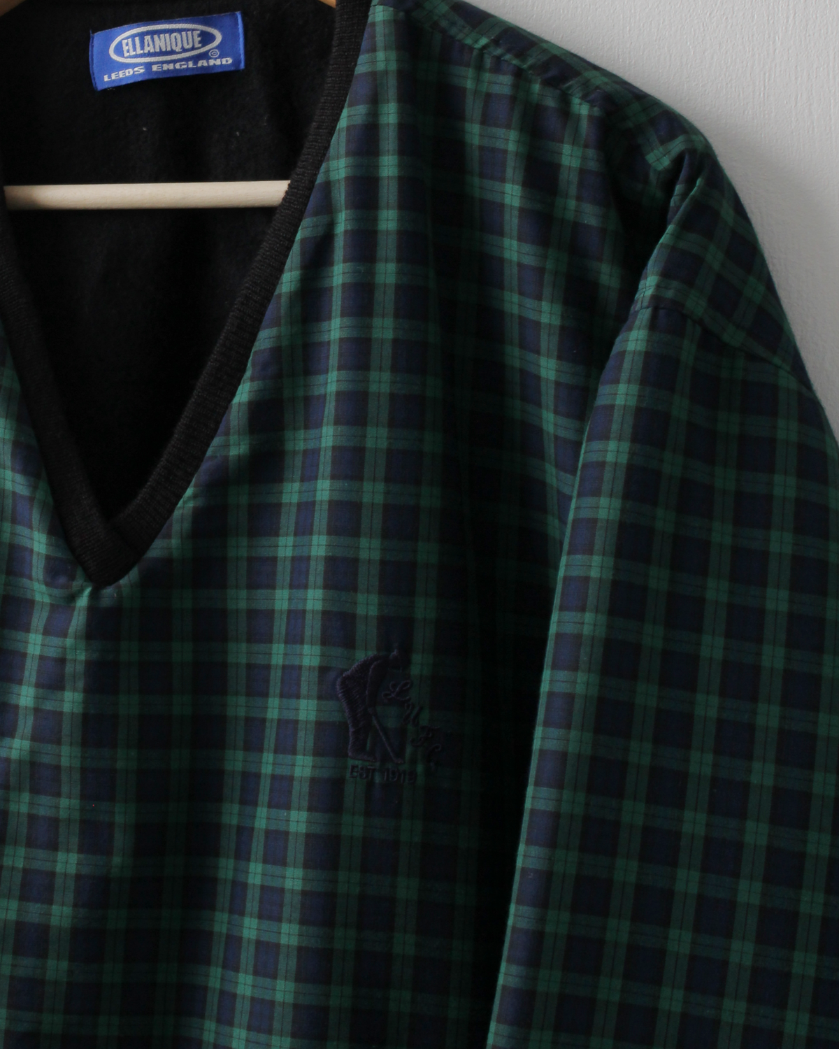 90s Ellanique LUFC Blue & Green Plaid Heavyweight Pullover (M)