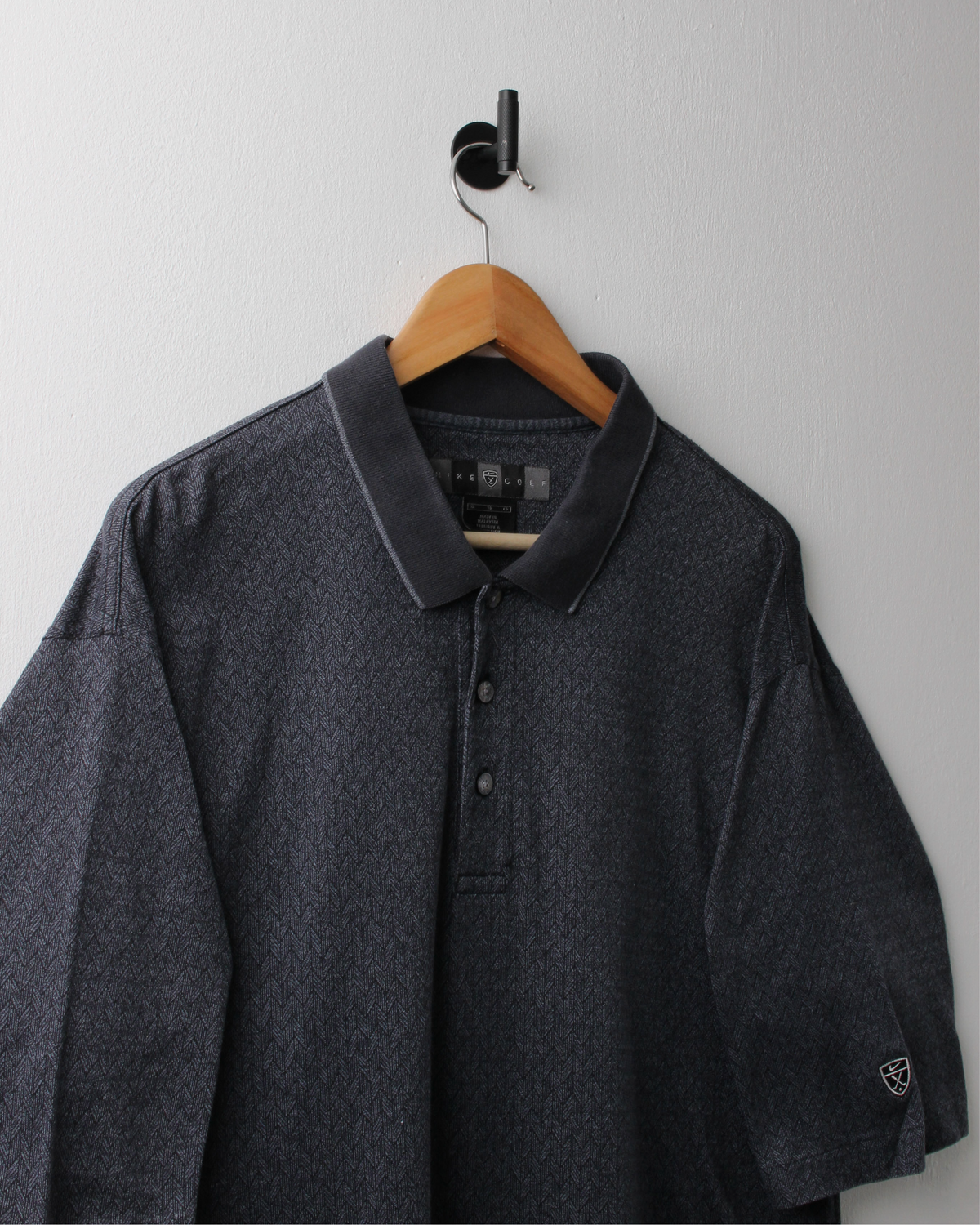 00s Nike Shield Logo Grey Micro Pattern Polo (XL)