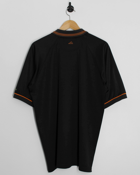 00s Adidas Black/Orange Polo-Shirt (L)