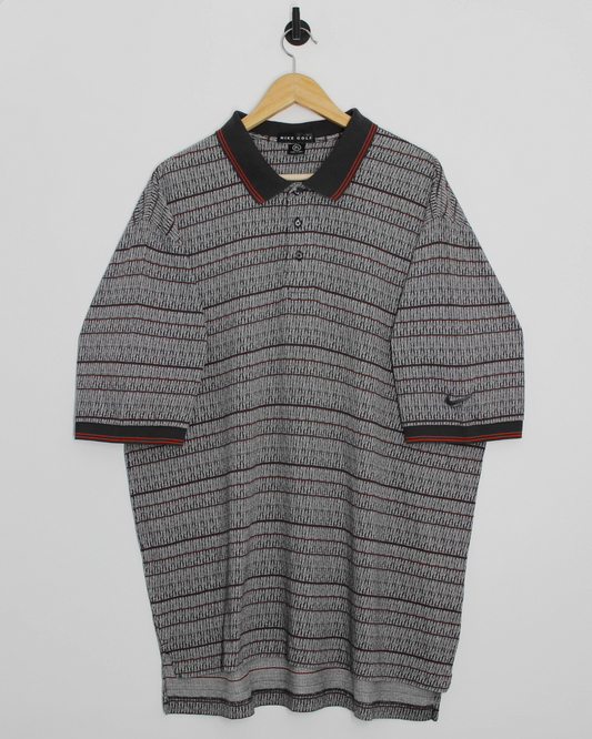 90s Nike Grey/Orange Abstract Polo-Shirt (XL/XXL)
