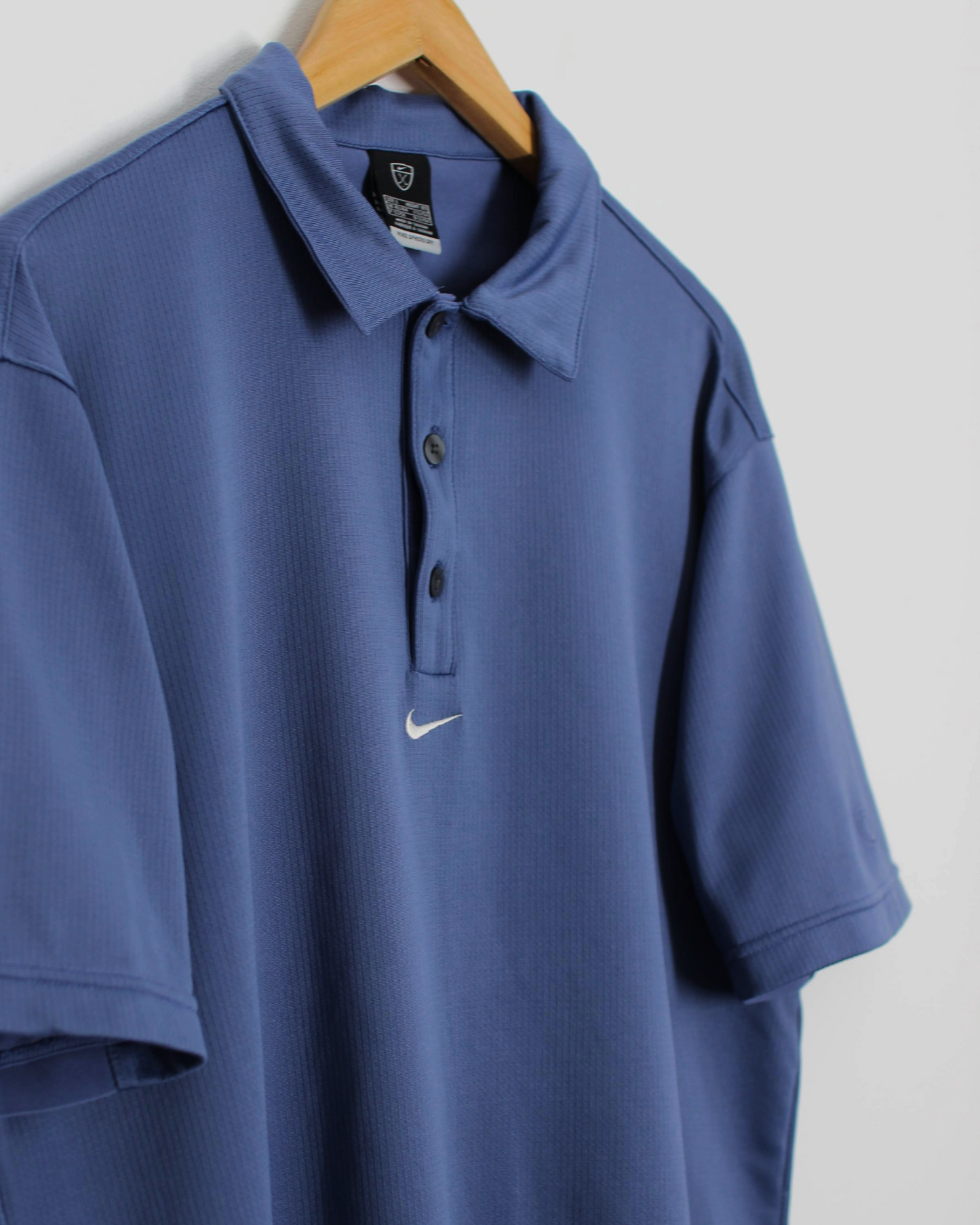 00s Nike Blue Centre Swoosh Polo-Shirt (M)