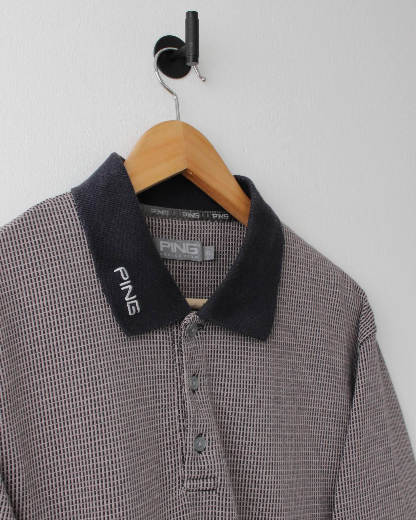00s Ping Grey & Black Geometric Weave Polo (L)
