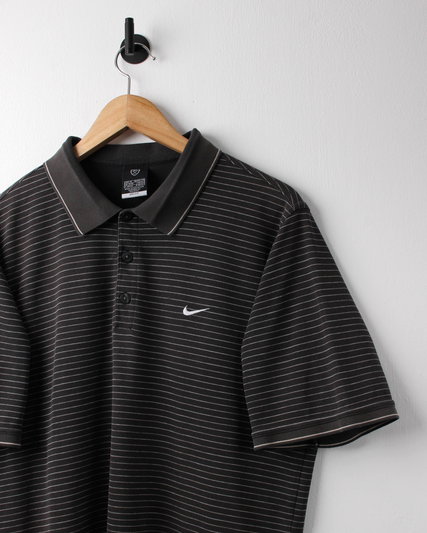 00s Nike Grey Striped Polo (M)