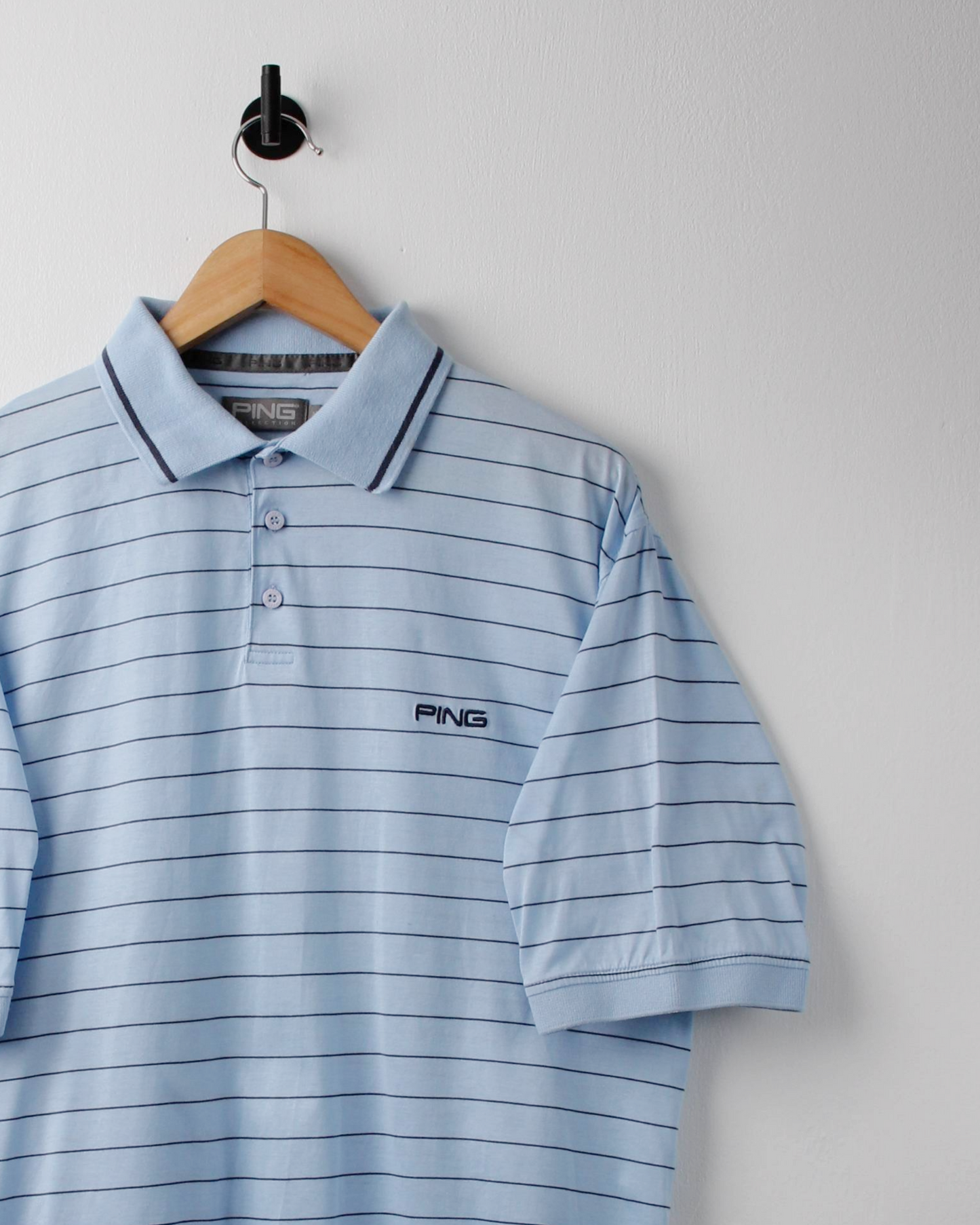 00s Ping Light Blue & Black Striped Polo (M)