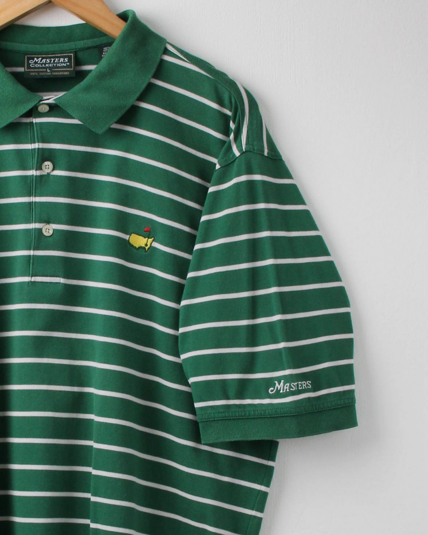 00s Masters Collection Green & White Striped Polo (L)