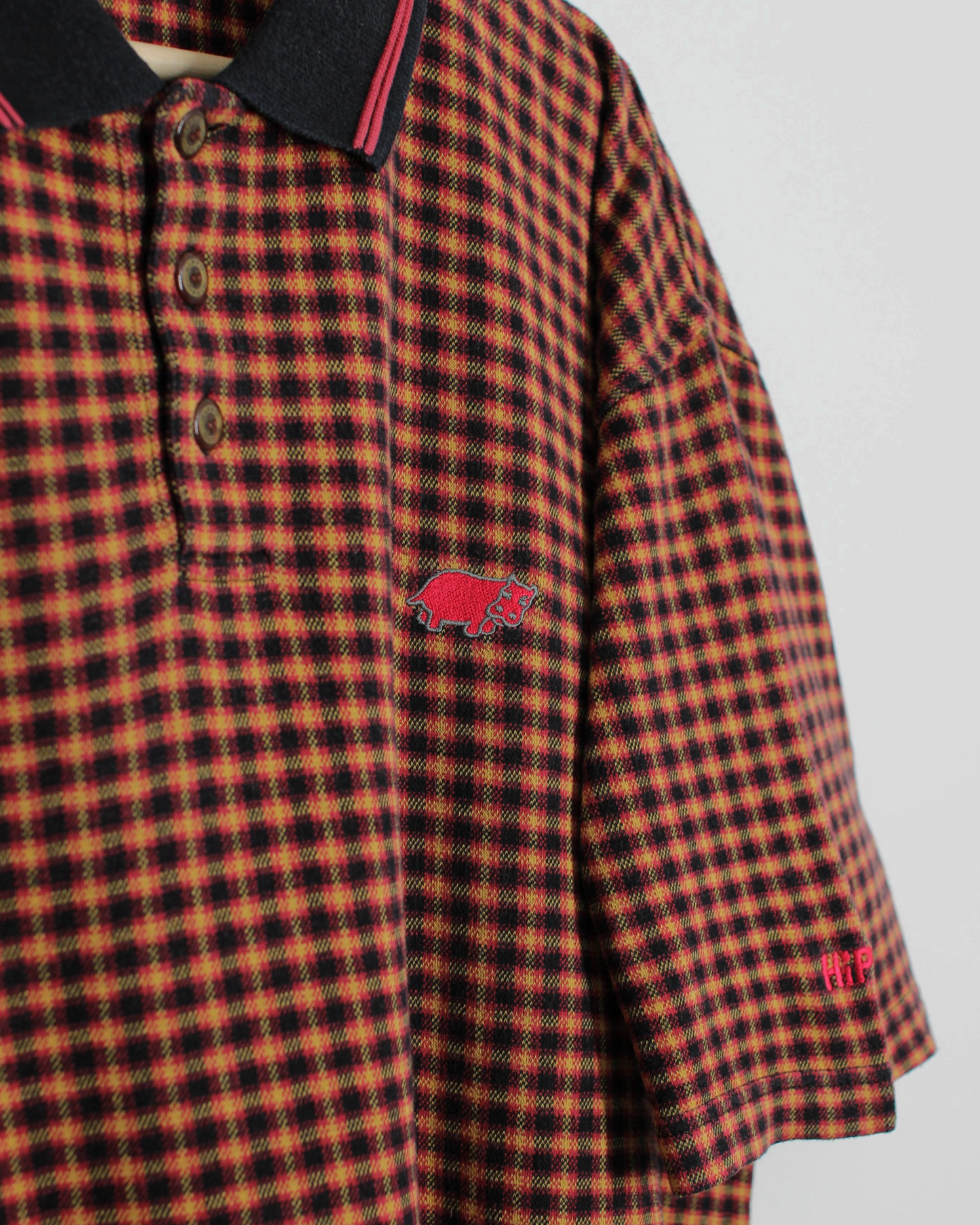 90s Hippo Plaid Polo-Shirt (XL)