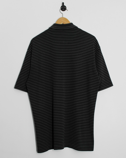 00s Nike Navy/White Striped Polo-Shirt (L)