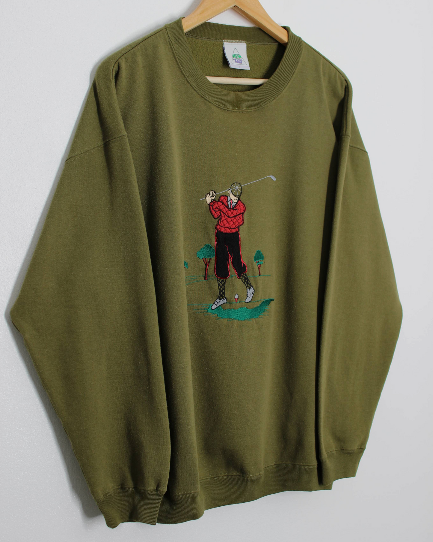 New Fast Khaki Green Graphic Crewneck Sweatshirt (M)