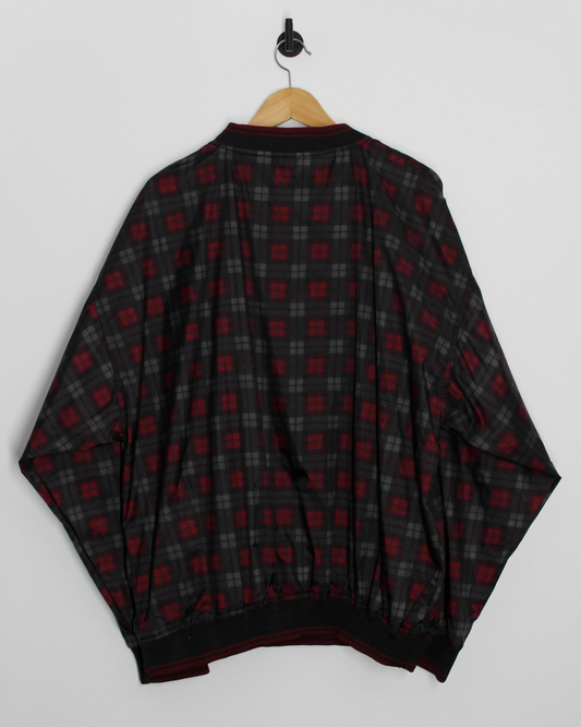 90s Jerzees Red/Black Plaid V-Neck Windbreaker (XL)