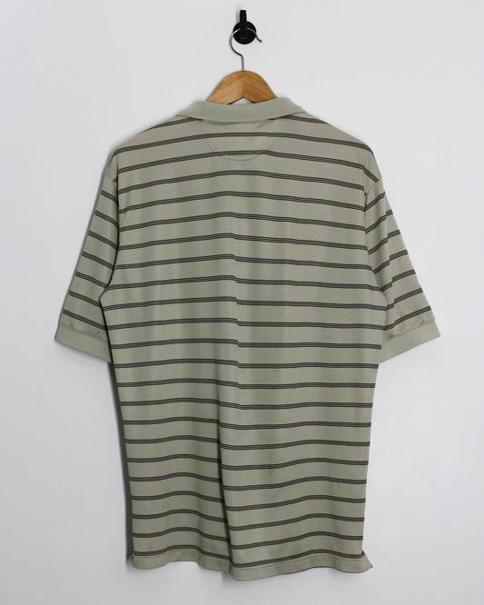 00s Adidas Light Green Striped Polo-Shirt (M)