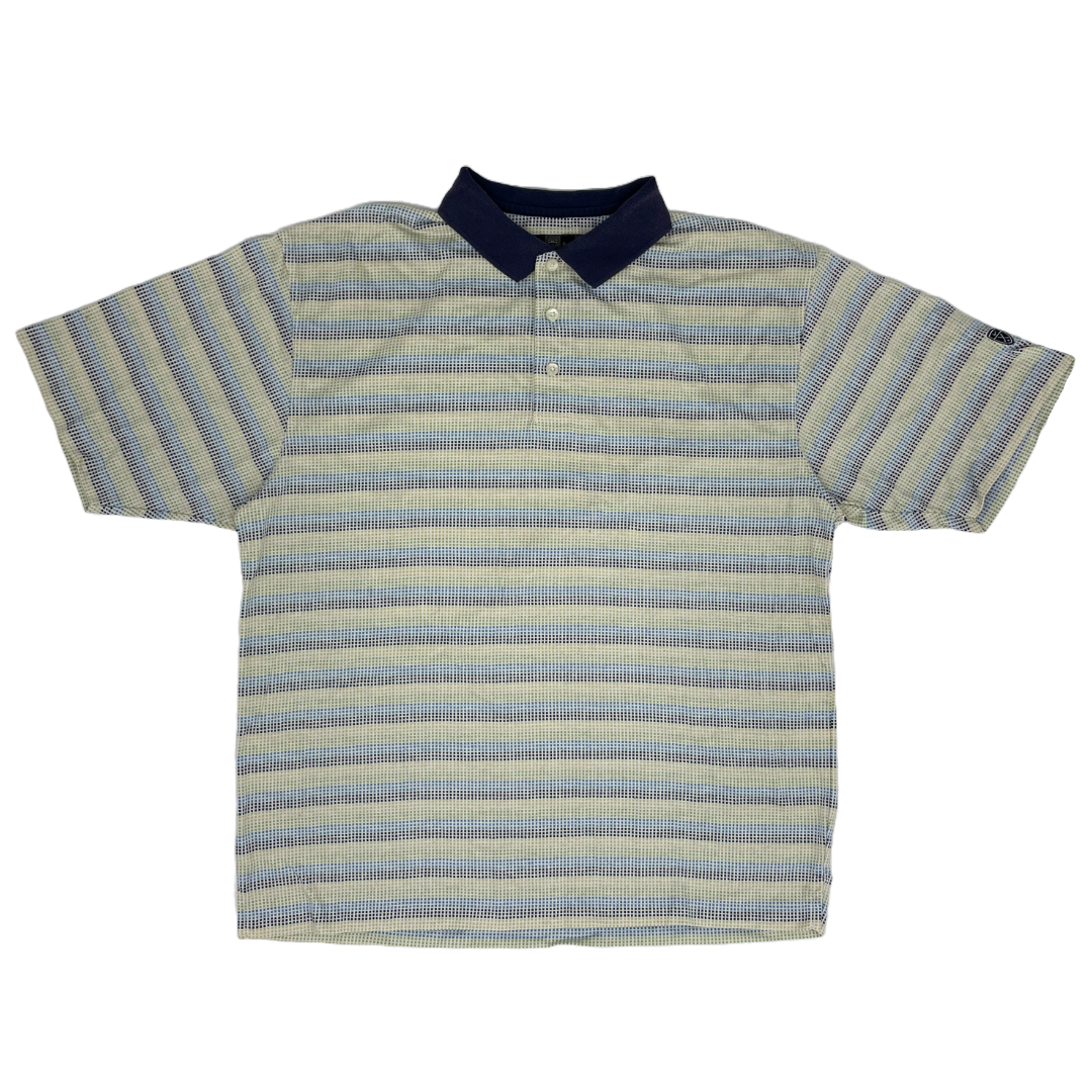 Nike White/Blue/Green Striped Polo-Shirt (L)
