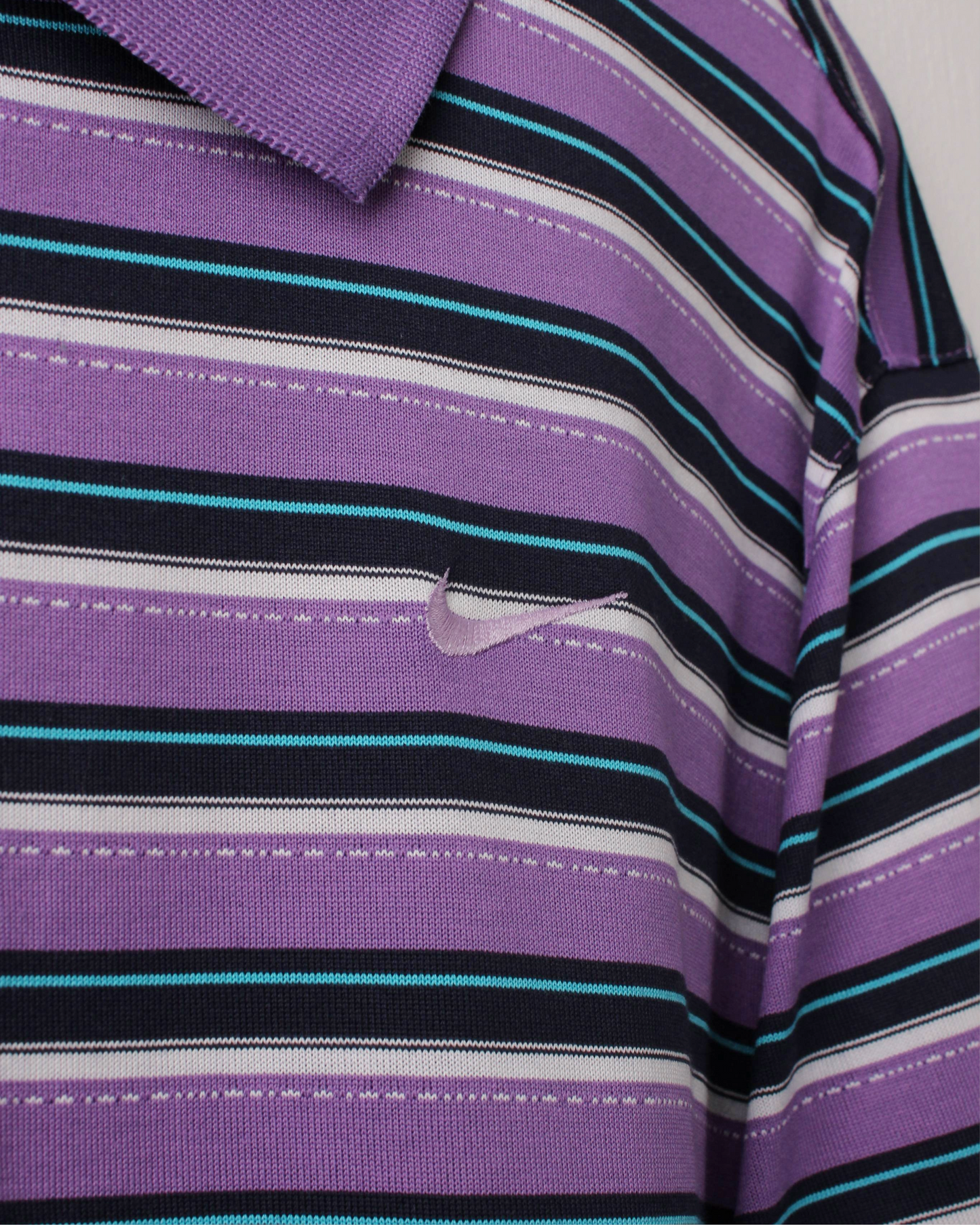 00s Nike Tiger Woods Purple & Navy Striped Polo (L)