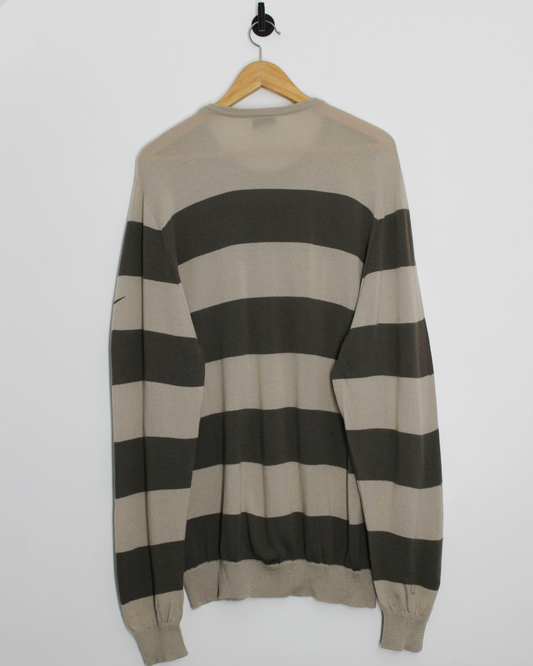 00s Nike Cream/Brown Striped Merino Wool Jumper (XL)