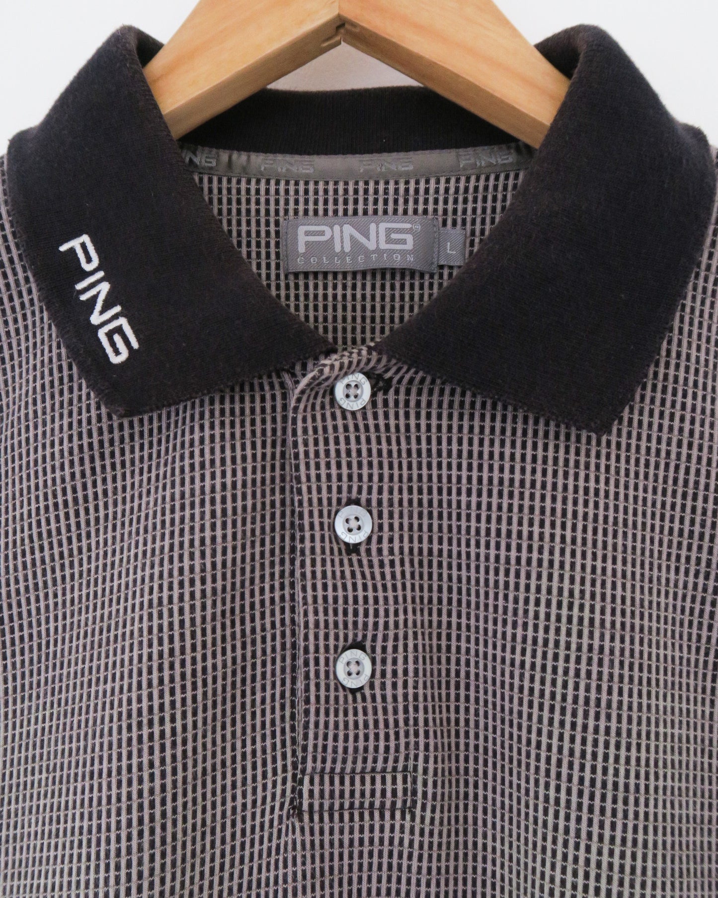 00s Ping Black & Grey Geometric Polo (M)