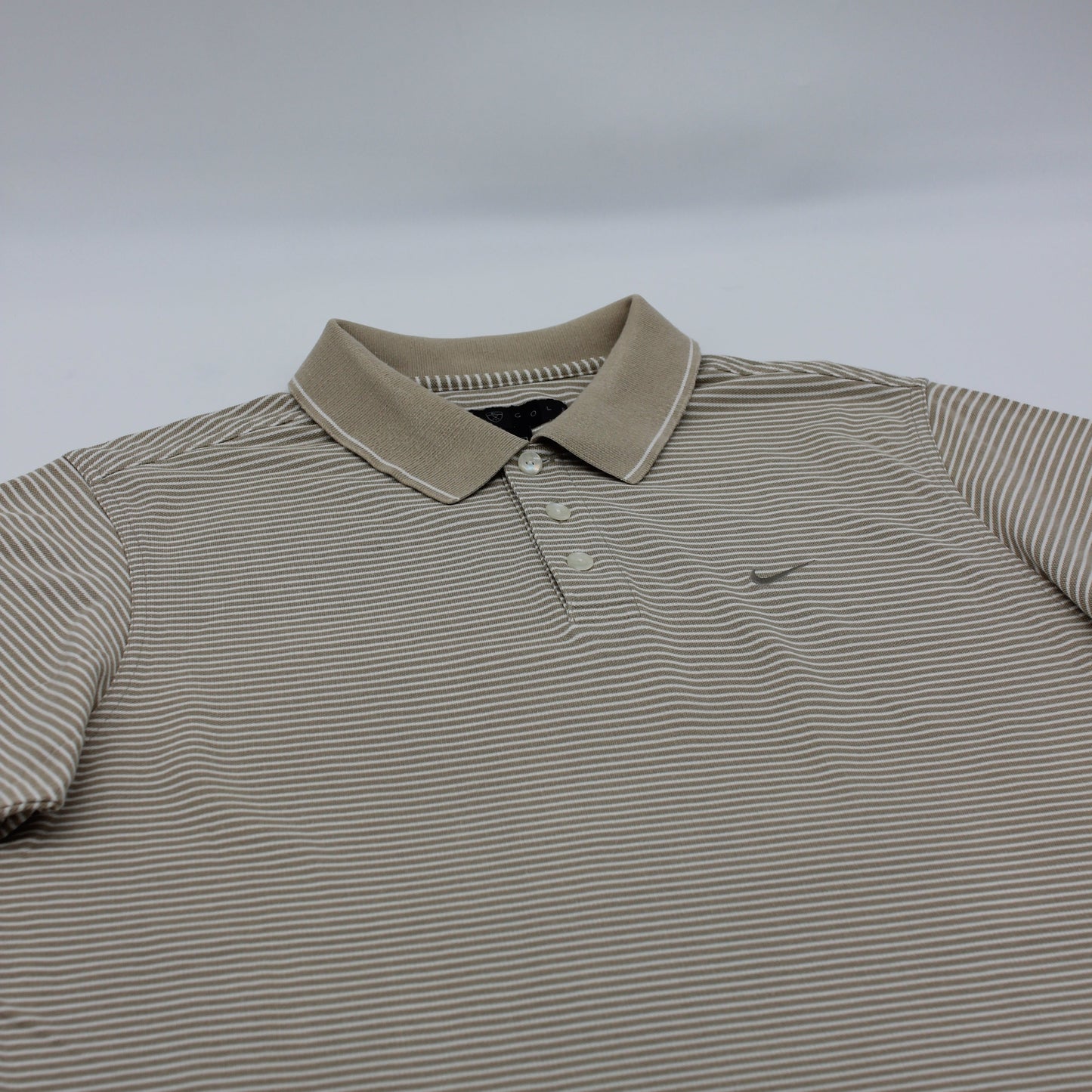 Nike Beige/White Striped Polo-Shirt (M)