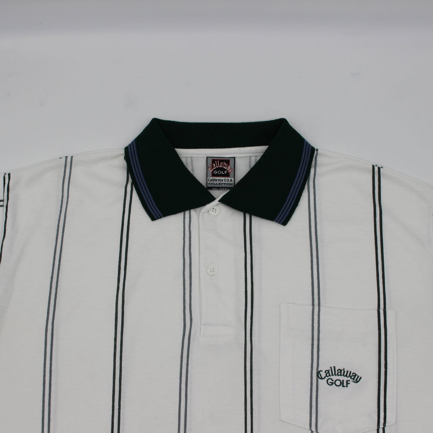 Callaway White/Green Striped Polo-Shirt (M)