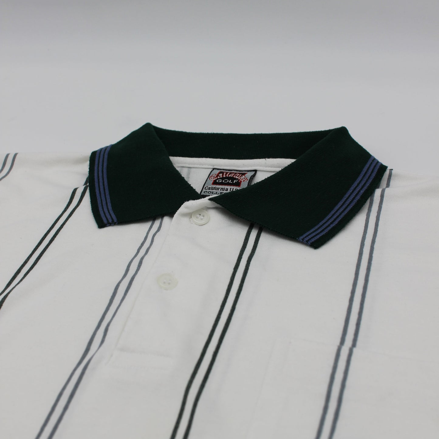 Callaway White/Green Striped Polo-Shirt (M)