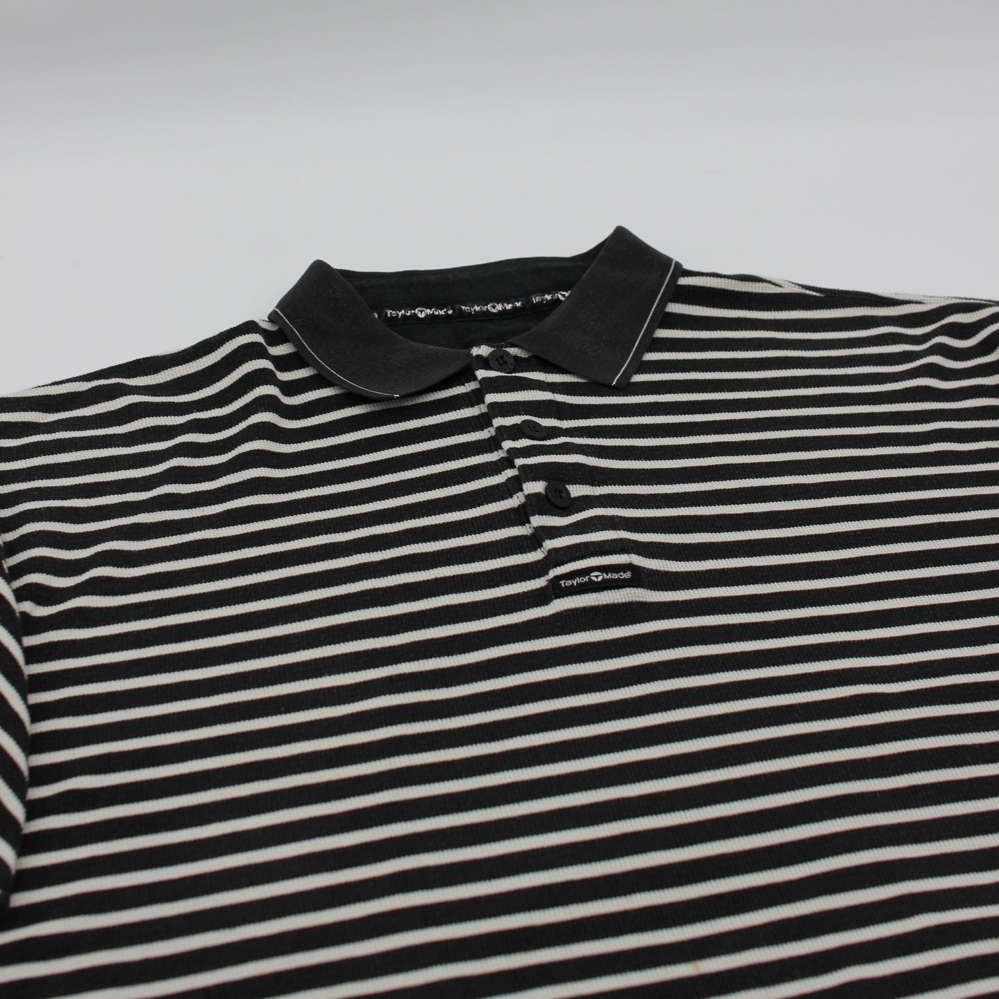 TaylorMade Black/White Striped Polo-Shirt (L)
